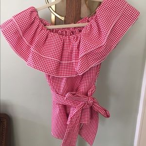Target Red Gingham Seersucker Off Shoulder Top